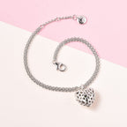 RACHEL GALLEY Angel Heart Collection - Chrome Diopside Lattice Heart Charm Bracelet (Size 8 with Extender) in Rhodium Overlay Sterling Silver