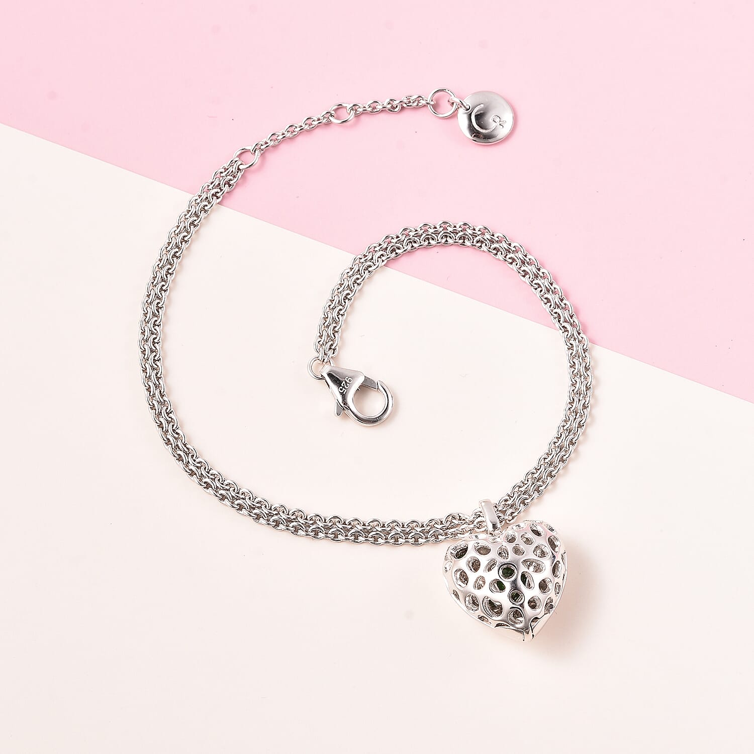 RACHEL GALLEY Angel Heart Collection Chrome Diopside Lattice Heart Charm Bracelet in Rhodium Plated Sterling Silver 8 Inches 3700555 2