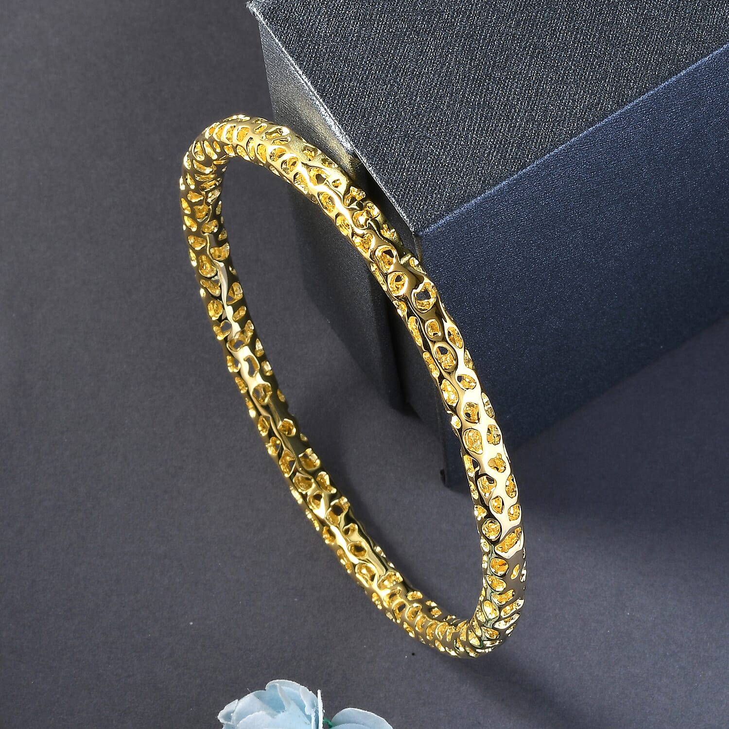 RACHEL GALLEY Gold Overlay Sterling Silver Lattice Bangle (SIze 8.5), Silver Wt. 20.16 Gms 3861494 2