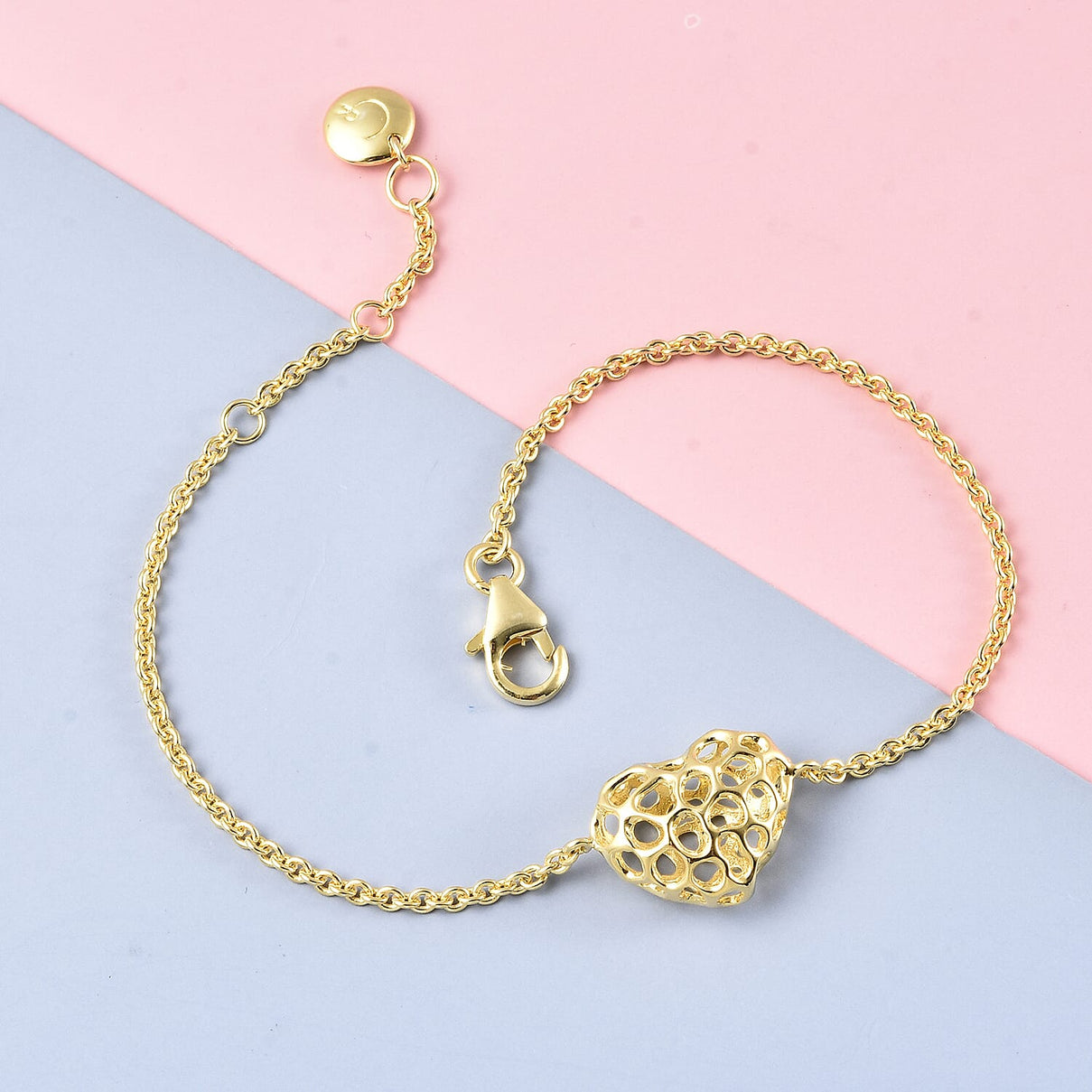 RACHEL GALLEY Latticework Heart Charm Bracelet Size 8 in Yellow Gold Plated Sterling Silver 3860809 2