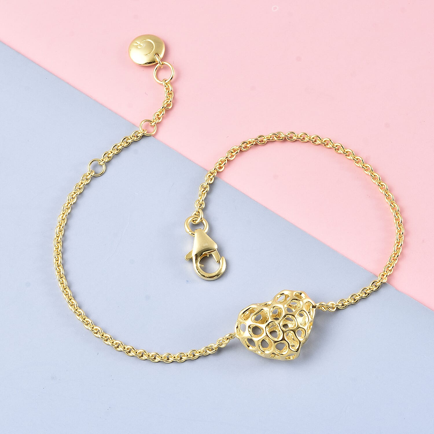 RACHEL GALLEY Latticework Heart Charm Bracelet Size 8 in Yellow Gold Plated Sterling Silver 3860809 2
