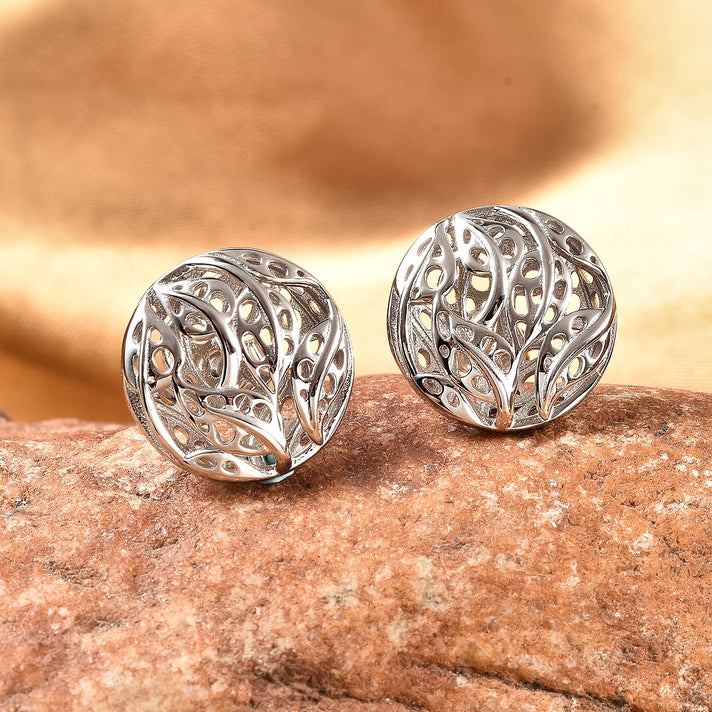 RACHEL GALLEY Leaf Collection - Latticework Stud Earrings in Rhodium Plated Sterling Silver, Silver Wt. 3.82 Gms 3861550 2