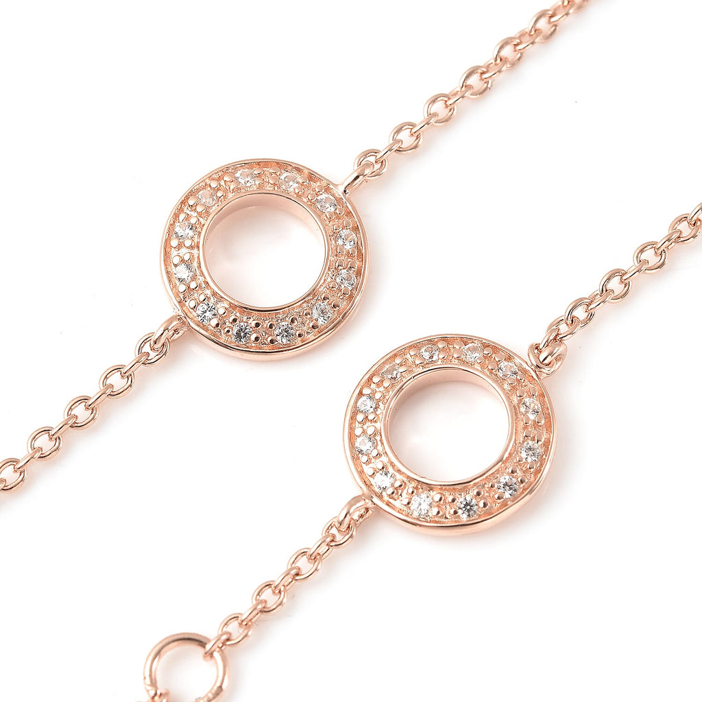 RACHEL GALLEY Natural Zircon Station Necklace (Size - 18-24-30) in 18K Vermeil Rose Gold Plated Sterling Silver, Silver Wt. 12.58 Gms