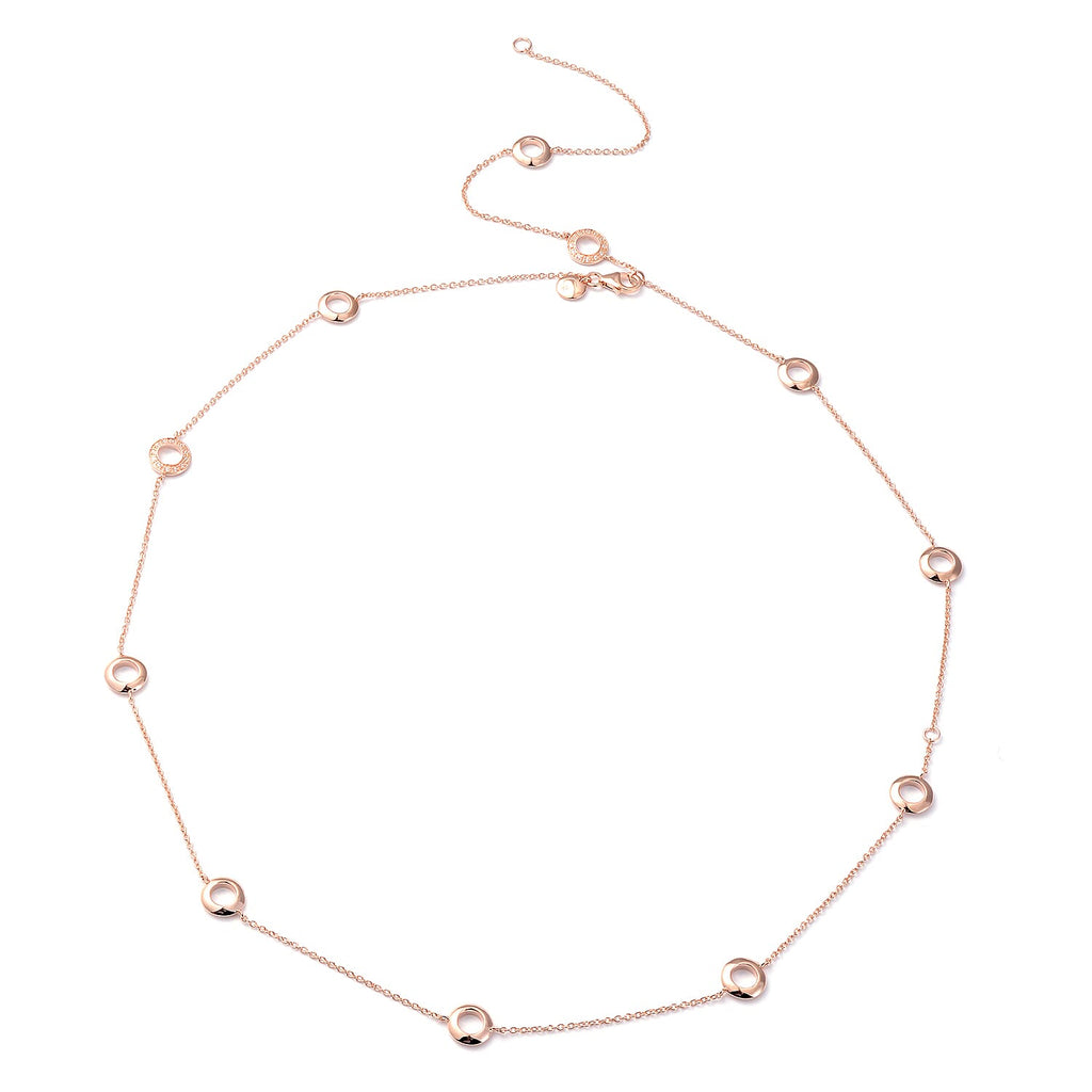 RACHEL GALLEY Natural Zircon Station Necklace (Size - 18-24-30) in 18K Vermeil Rose Gold Plated Sterling Silver, Silver Wt. 12.58 Gms