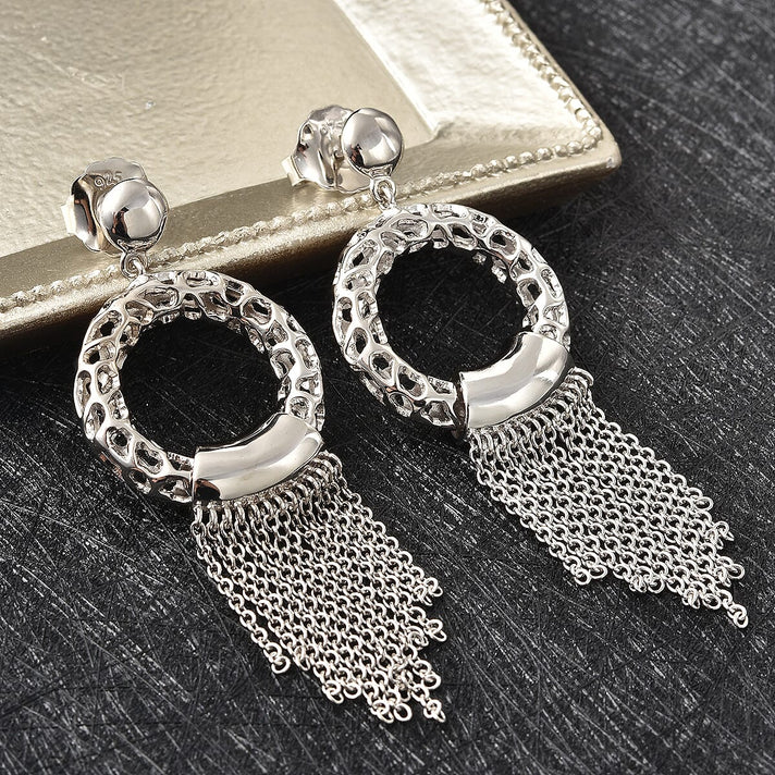 RACHEL GALLEY Rhodium Overlay Sterling Silver Allegro Tassel Earrings (with Push Back), Silver Wt. 15.1 Gms 2501445 2