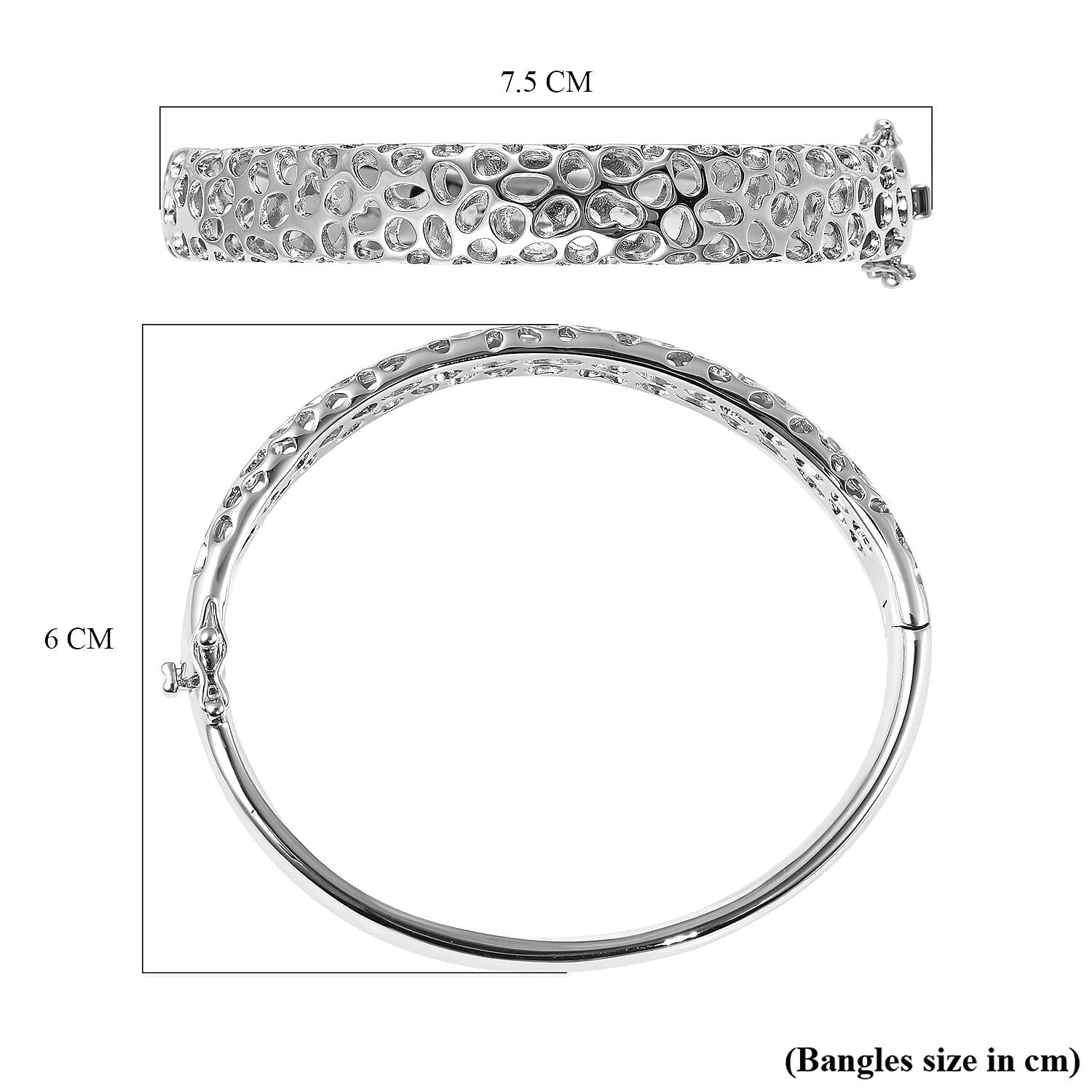 RACHEL GALLEY Rhodium Overlay Sterling Silver Bangle (Size 8), Silver wt. 55.58 Gms 3866609 6