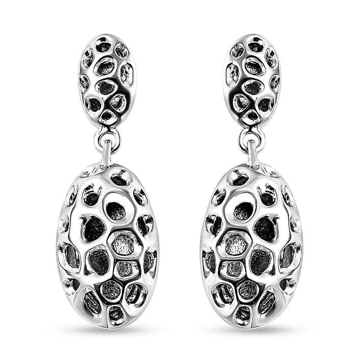 RACHEL GALLEY Rhodium Overlay Sterling Silver Charmed Pebble Lattice Drop Earrings (with Push Back) 2433318 1