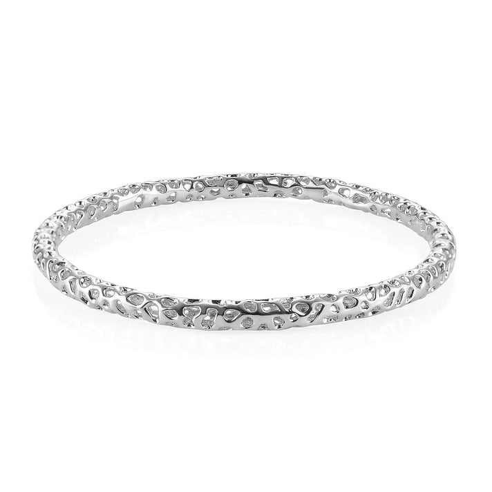 RACHEL GALLEY Rhodium Overlay Sterling Silver Lattice Bangle (SIze 8.5), Silver Wt. 19.0 Gms 3861492 1
