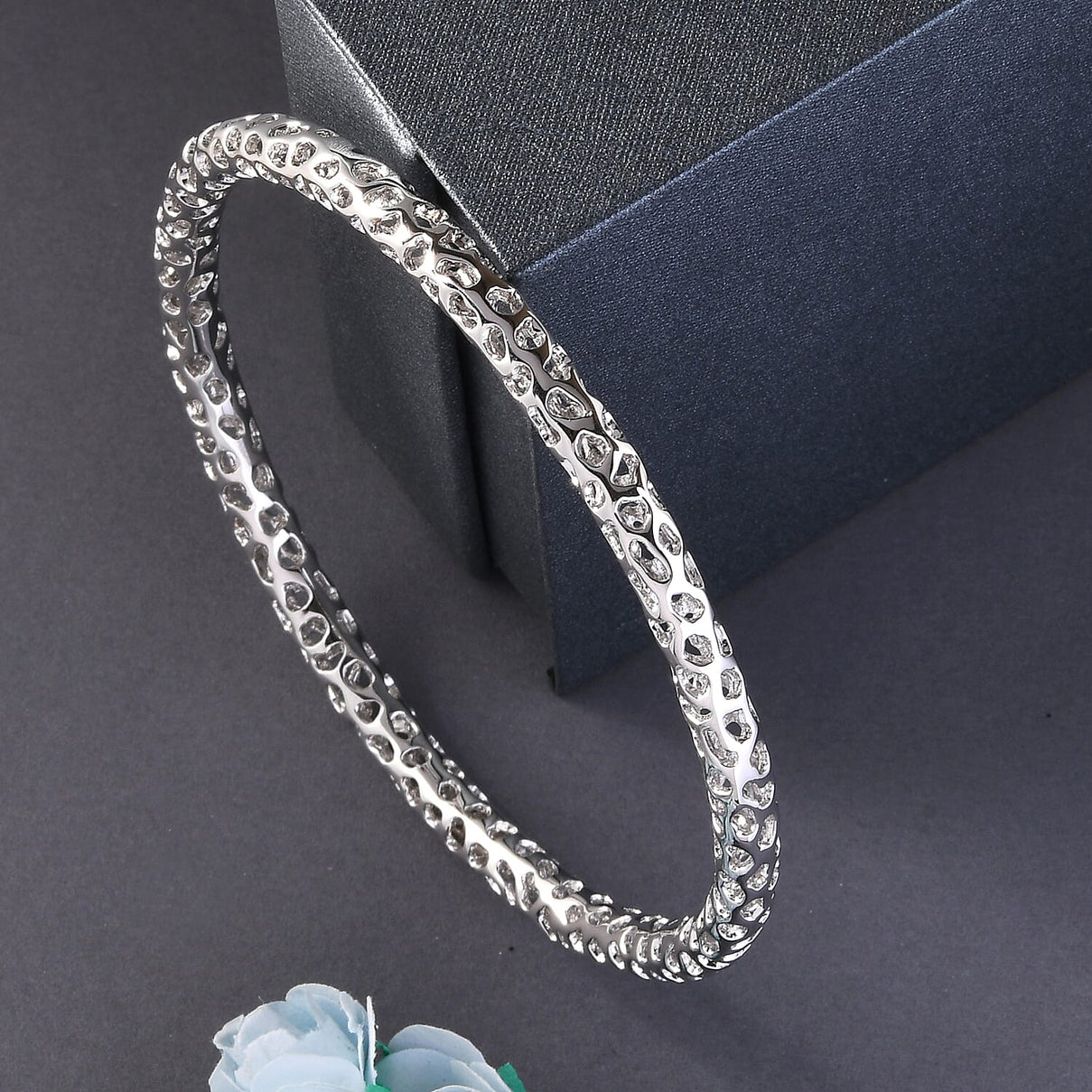 RACHEL GALLEY Rhodium Overlay Sterling Silver Lattice Bangle (SIze 8.5), Silver Wt. 19.0 Gms 3861492 2