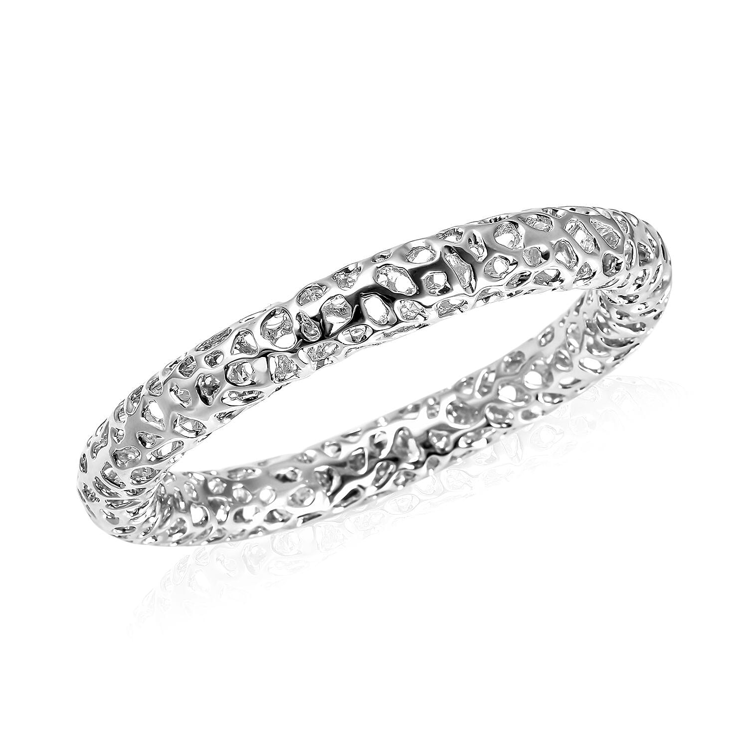 RACHEL GALLEY Rhodium Overlay Sterling Silver Lattice Bangle (Size 7.5), Silver Wt. 45.4 Gms 3866560 0