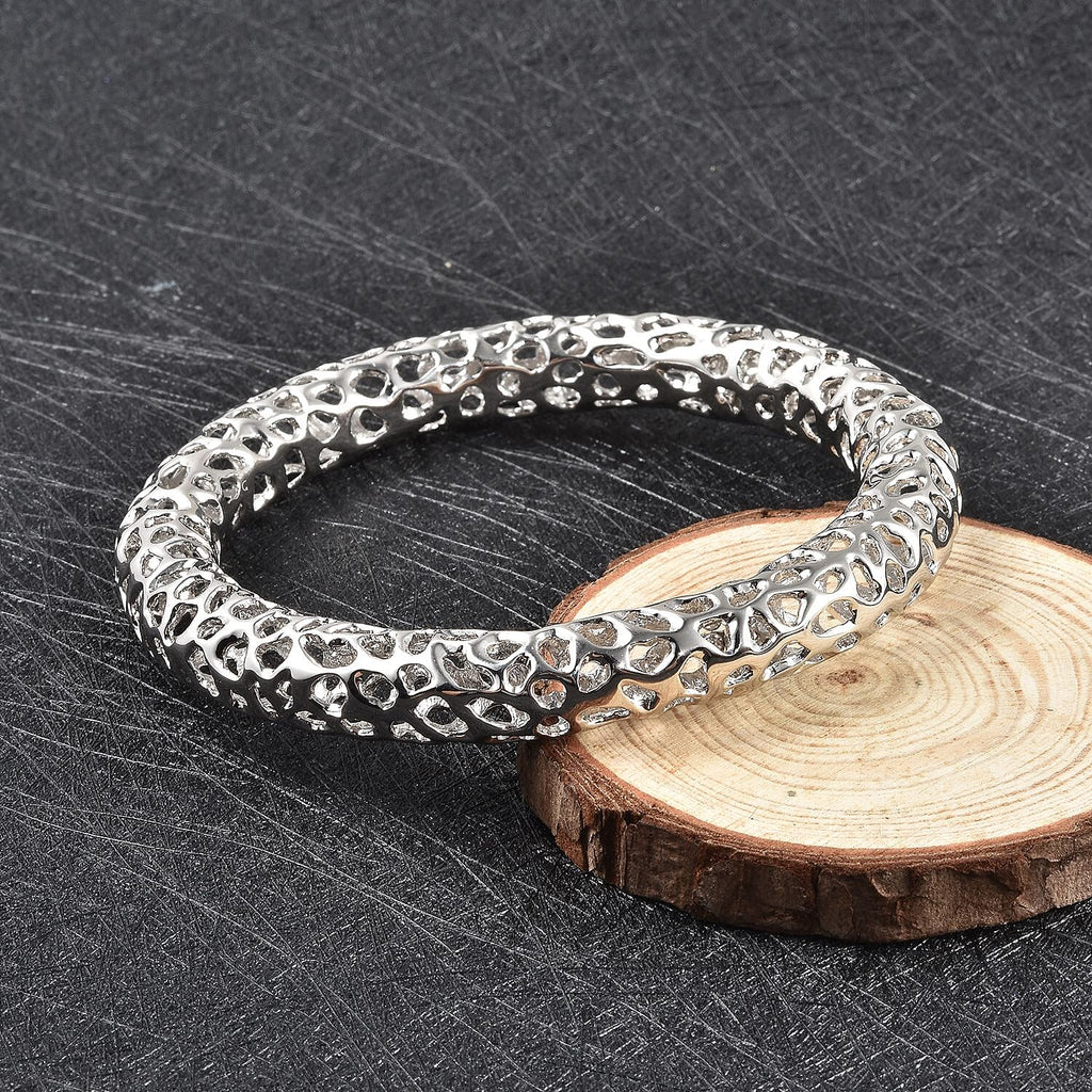 RACHEL GALLEY Rhodium Overlay Sterling Silver Lattice Bangle (Size 7.5), Silver Wt. 45.4 Gms