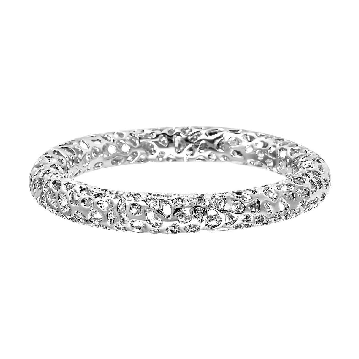 RACHEL GALLEY Rhodium Overlay Sterling Silver Lattice Bangle (Size 7.5), Silver Wt. 45.4 Gms 3866560 4