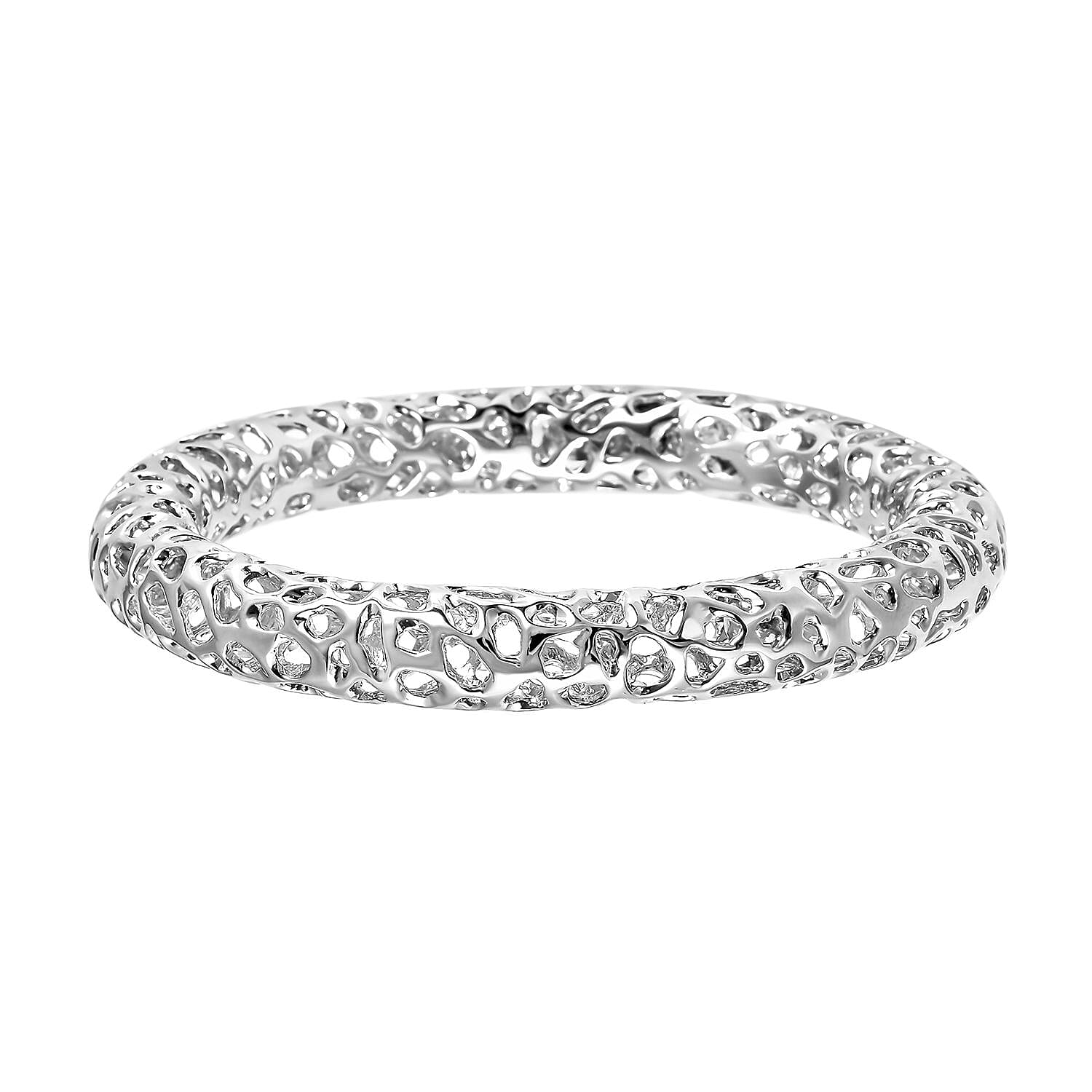 RACHEL GALLEY Rhodium Overlay Sterling Silver Lattice Bangle (Size 7.5), Silver Wt. 45.4 Gms 3866560 4