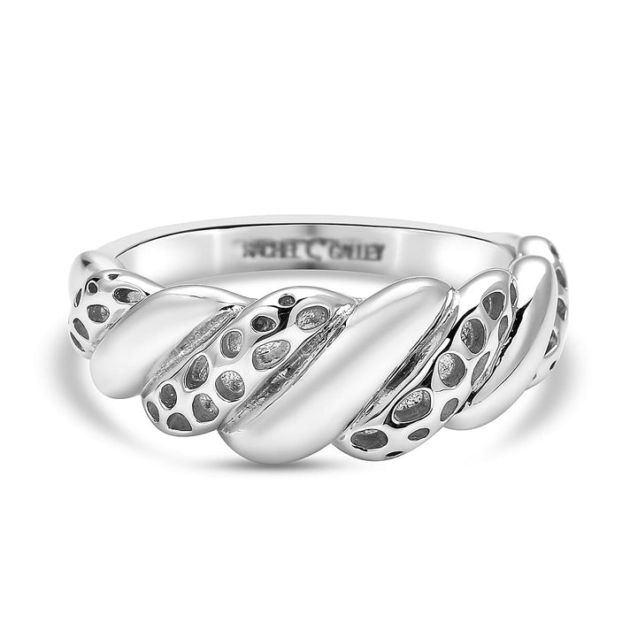 RACHEL GALLEY Rhodium Overlay Sterling Silver Lattice Croissant Ring, Silver Wt. 6.45 Gms 3886343 1