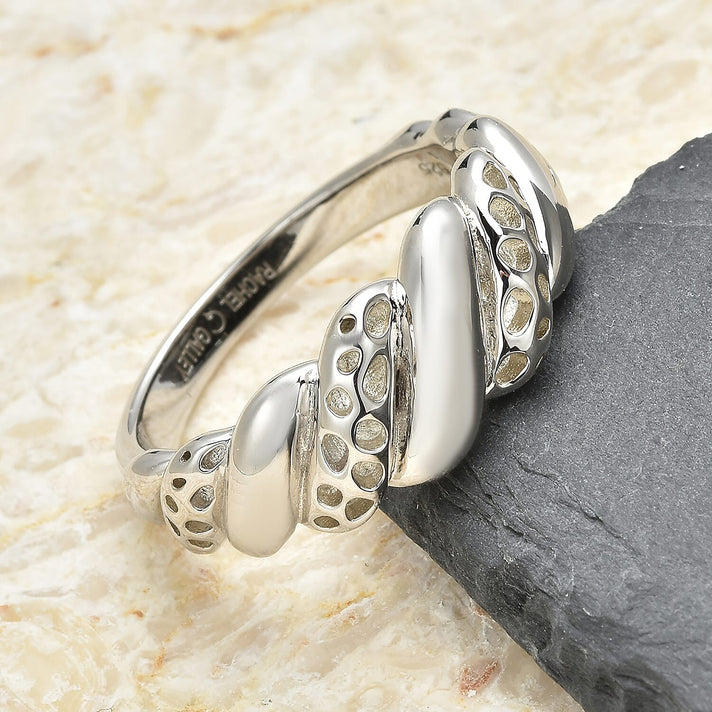 RACHEL GALLEY Rhodium Overlay Sterling Silver Lattice Croissant Ring, Silver Wt. 6.67 Gms 3886344 2