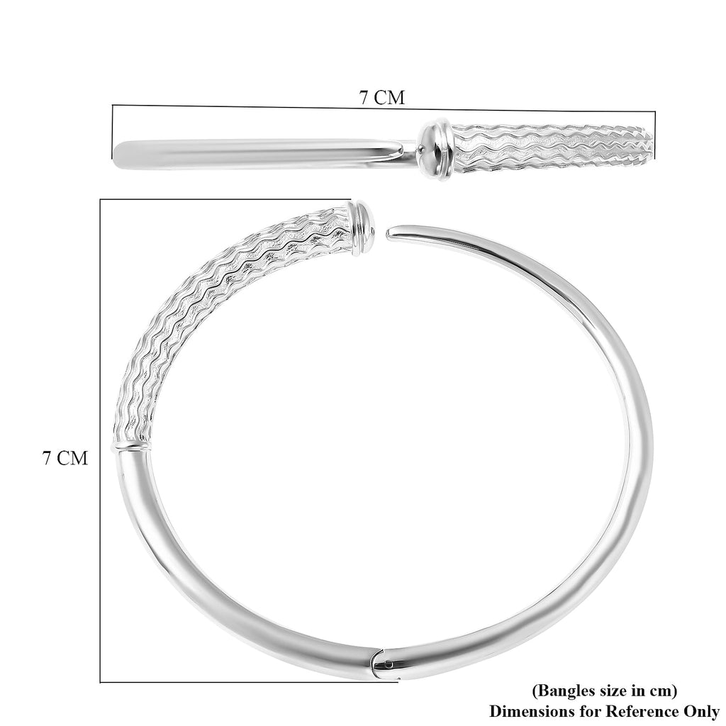 RACHEL GALLEY Rhodium Overlay Sterling Silver Ocean Bangle (Size 7.5), Silver Wt. 32.39 Gms