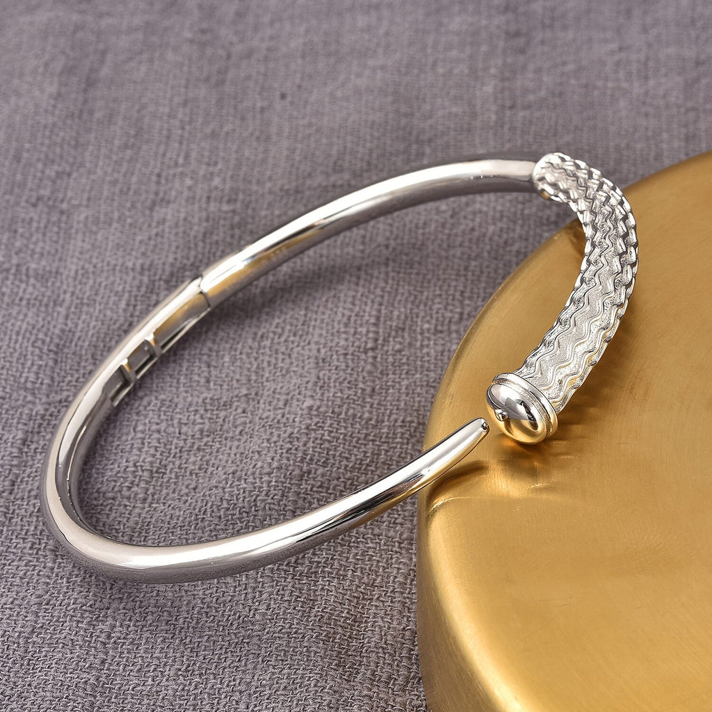 RACHEL GALLEY Rhodium Overlay Sterling Silver Ocean Bangle (Size 7.5), Silver Wt. 32.39 Gms