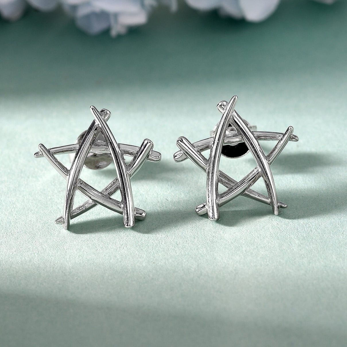 RACHEL GALLEY Rhodium Overlay Sterling Silver Star Earrings (with Push Back) 3853682 1