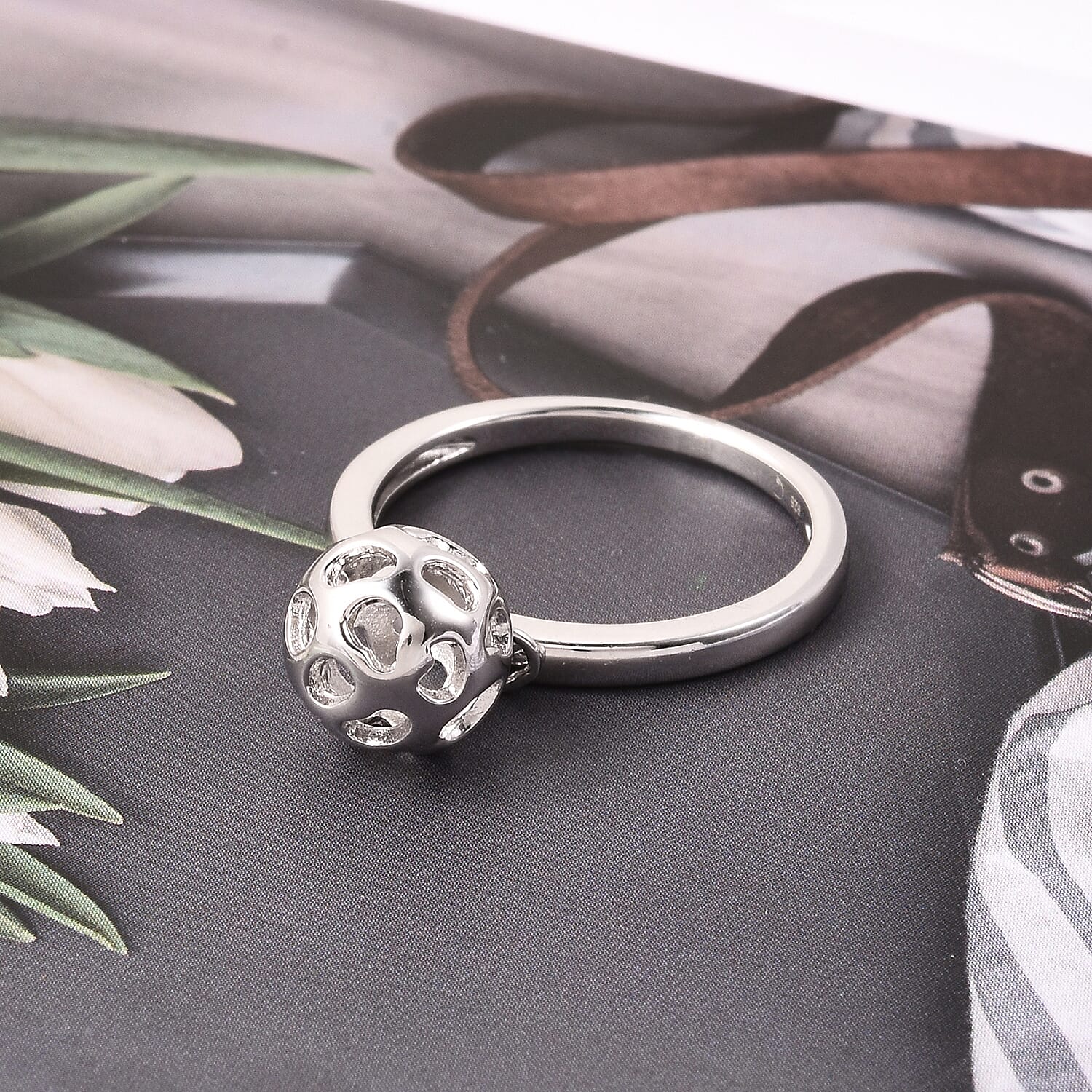 RACHEL GALLEY Rhodium Plated Sterling Silver Lattice Globe Ring 3357157 2