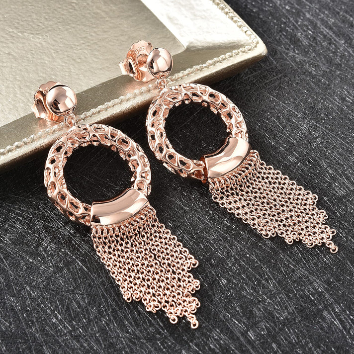 RACHEL GALLEY Rose Gold Overlay Sterling Silver Allegro Tassel Earrings (with Push Back), Silver Wt. 14.4 Gms 3881167 2