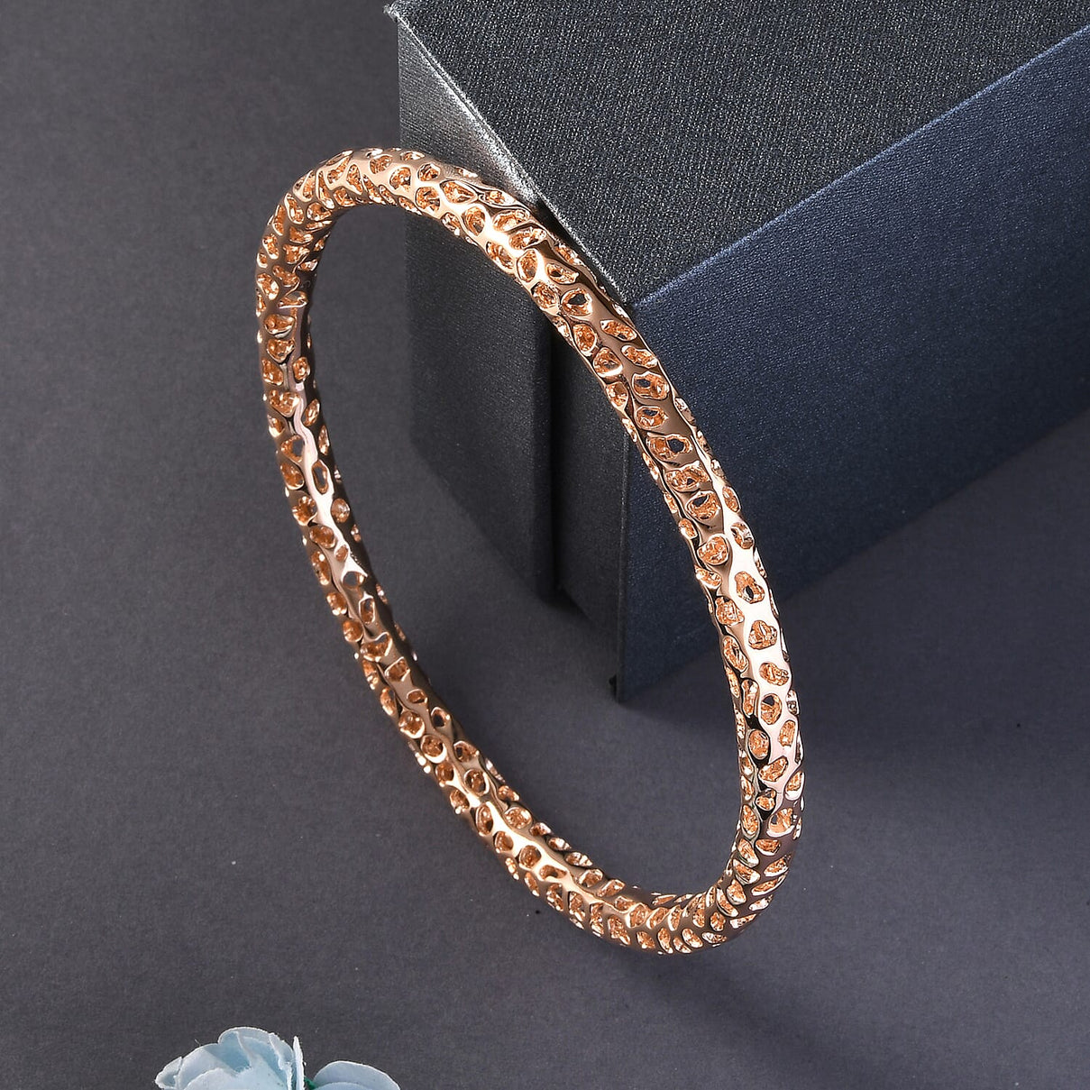 RACHEL GALLEY Rose Gold Overlay Sterling Silver Lattice Bangle (SIze 7.5), Silver Wt. 16.77 Gms 3861464 1