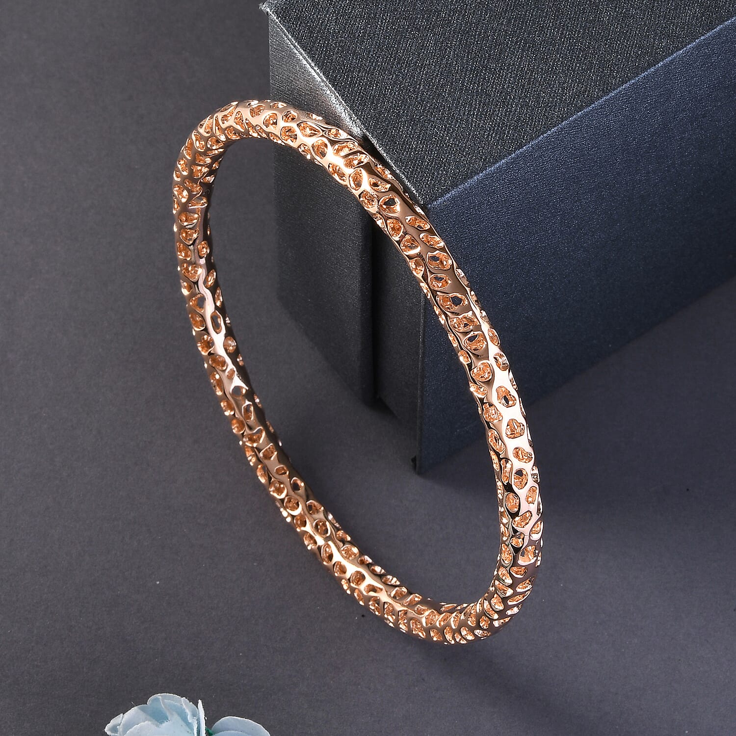 RACHEL GALLEY Rose Gold Overlay Sterling Silver Lattice Bangle (SIze 7.5), Silver Wt. 16.77 Gms 3861464 1