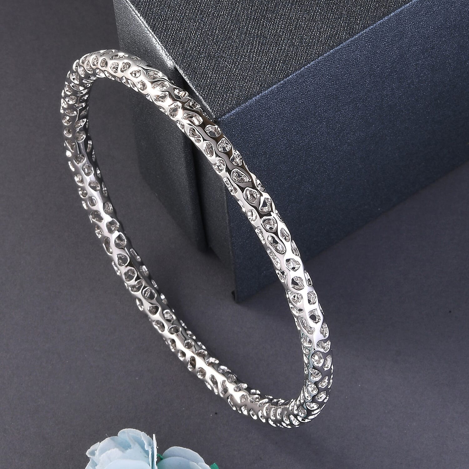 RACHEL GALLEY Rose Gold Overlay Sterling Silver Lattice Bangle (SIze 7.5), Silver Wt. 15.20 Gms 3861467 2