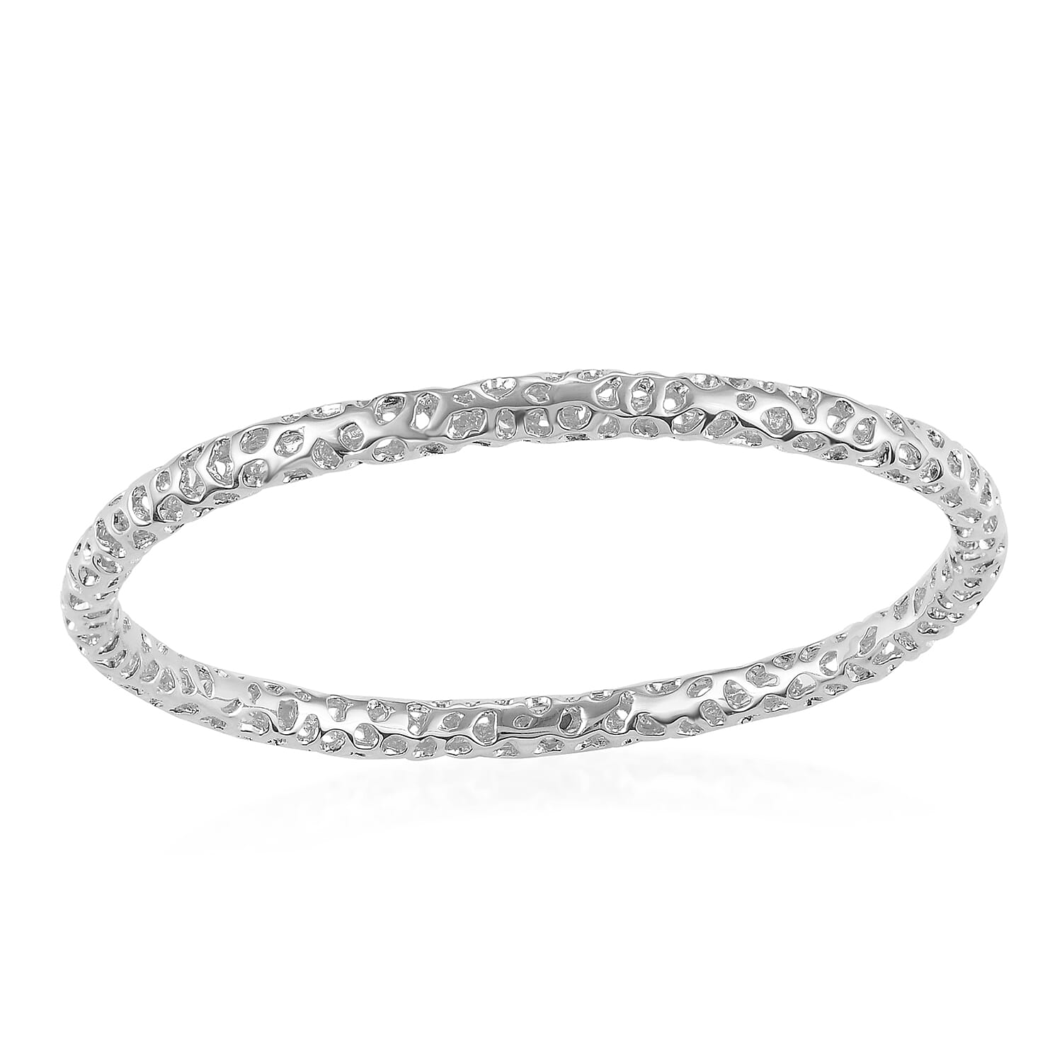 RACHEL GALLEY Rose Gold Overlay Sterling Silver Lattice Bangle (SIze 7.5), Silver Wt. 15.20 Gms 3861467 3
