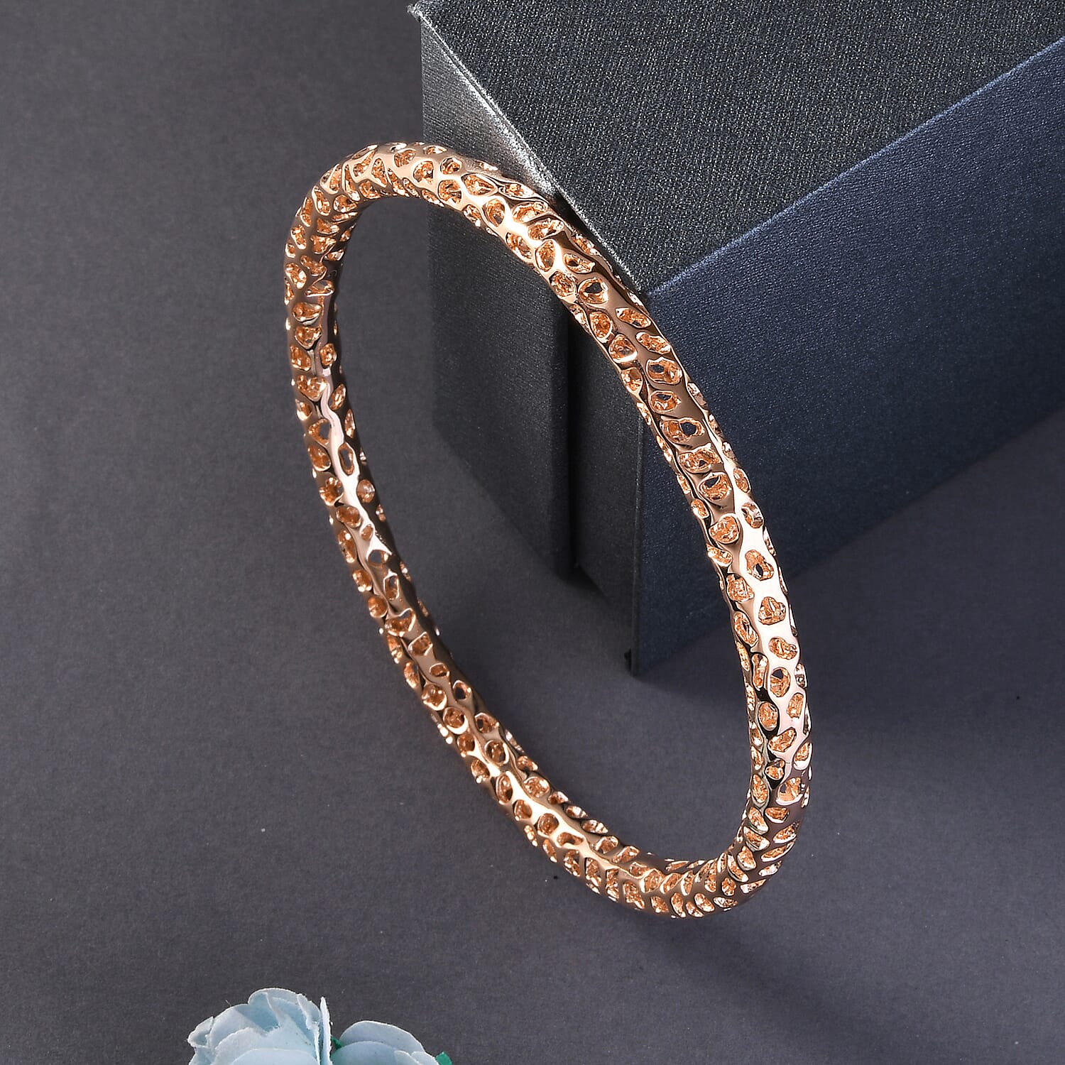 RACHEL GALLEY Rose Gold Overlay Sterling Silver Lattice Bangle (SIze 8.5), Silver Wt. 18.79 Gms 3861495 1