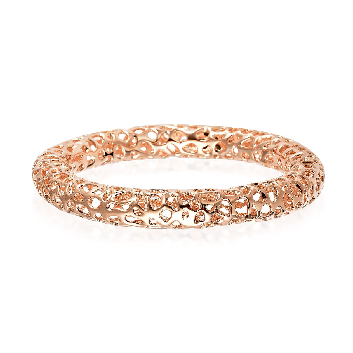 RACHEL GALLEY Rose Gold Overlay Sterling Silver Lattice Bangle with Pebble (Size 8 ), Silver Wt. 46.45 Gms 3866565 0