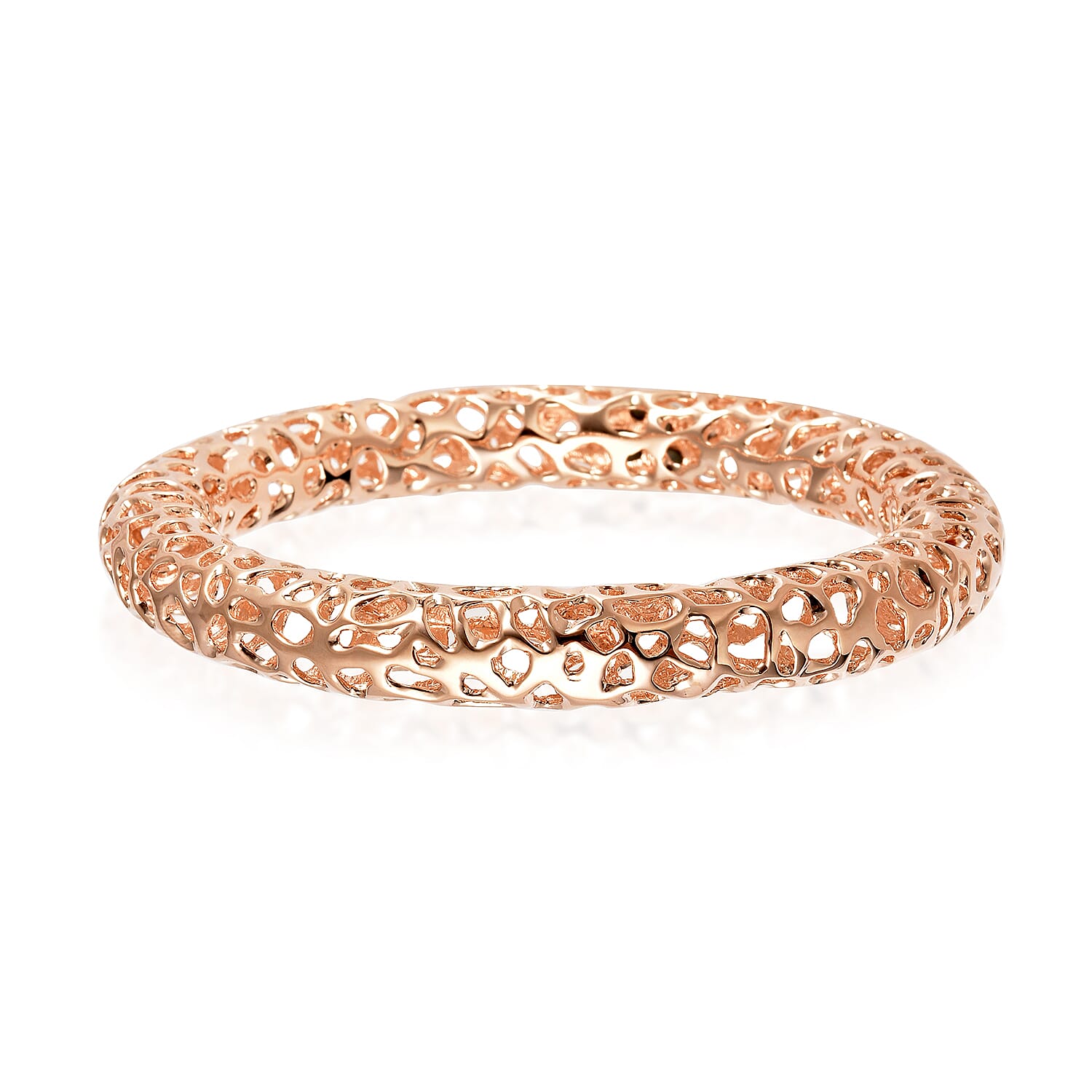 RACHEL GALLEY Rose Gold Overlay Sterling Silver Lattice Bangle with Pebble (Size 8 ), Silver Wt. 46.45 Gms 3866565 0