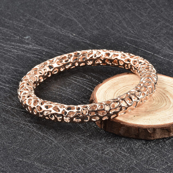 RACHEL GALLEY Rose Gold Overlay Sterling Silver Lattice Bangle with Pebble (Size 8 ), Silver Wt. 46.45 Gms 3866565 2