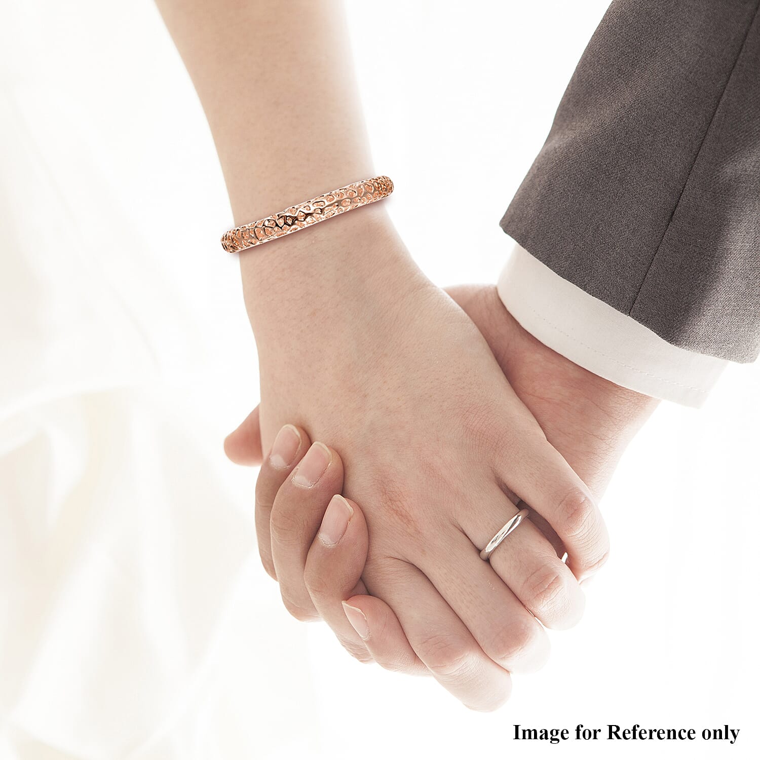 RACHEL GALLEY Rose Gold Overlay Sterling Silver Lattice Bangle with Pebble (Size 8 ), Silver Wt. 46.45 Gms 3866565 2