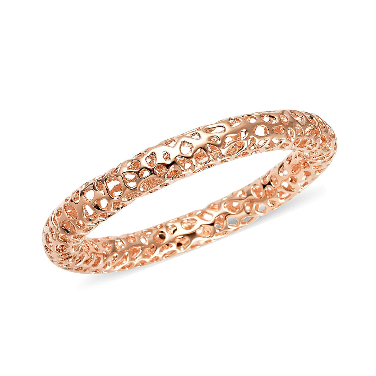 RACHEL GALLEY Rose Gold Overlay Sterling Silver Lattice Bangle with Pebble (Size 8 ), Silver Wt. 46.45 Gms 3866565 3