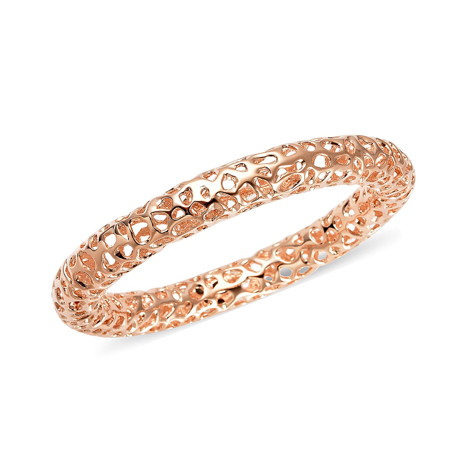 RACHEL GALLEY Rose Gold Overlay Sterling Silver Lattice Bangle with Pebble (Size 8 ), Silver Wt. 46.45 Gms 3866565 3