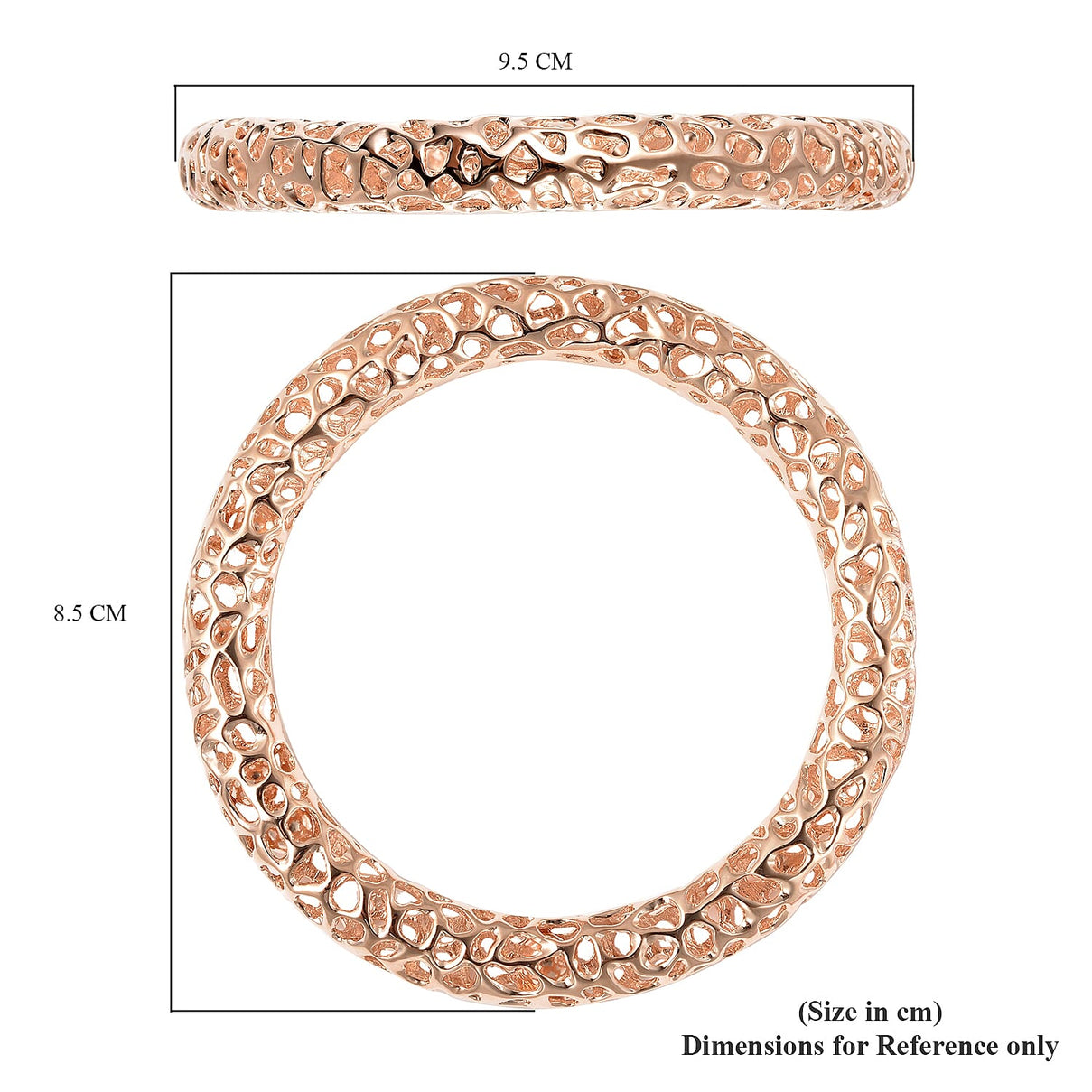RACHEL GALLEY Rose Gold Overlay Sterling Silver Lattice Bangle with Pebble (Size 8 ), Silver Wt. 46.45 Gms 3866565 4