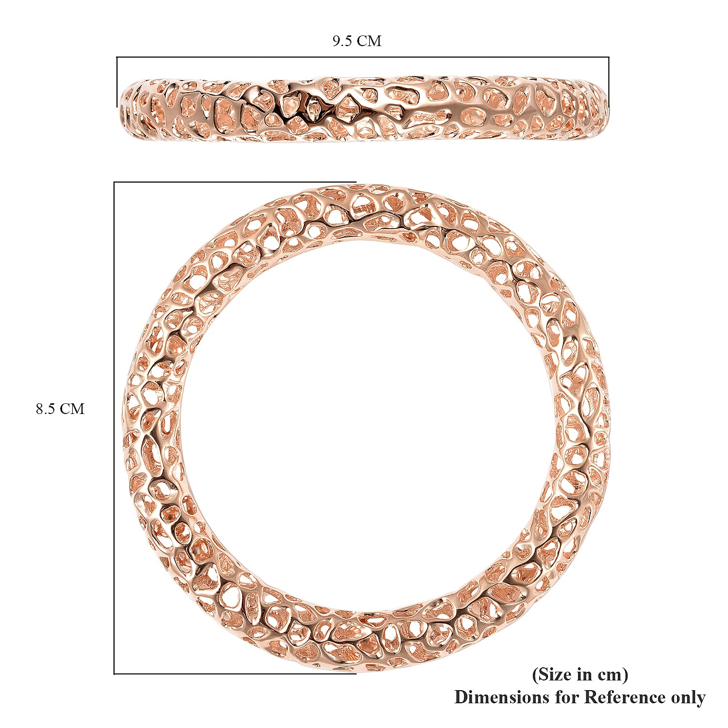 RACHEL GALLEY Rose Gold Overlay Sterling Silver Lattice Bangle with Pebble (Size 8 ), Silver Wt. 46.45 Gms 3866565 4