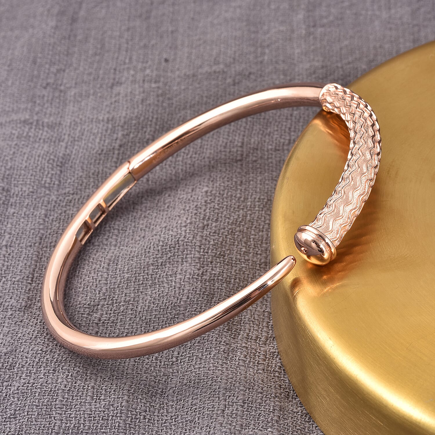 RACHEL GALLEY Rose Gold Overlay Sterling Silver Ocean Bangle (Size 7.5), Silver Wt. 32.84 Gms 3881068 2