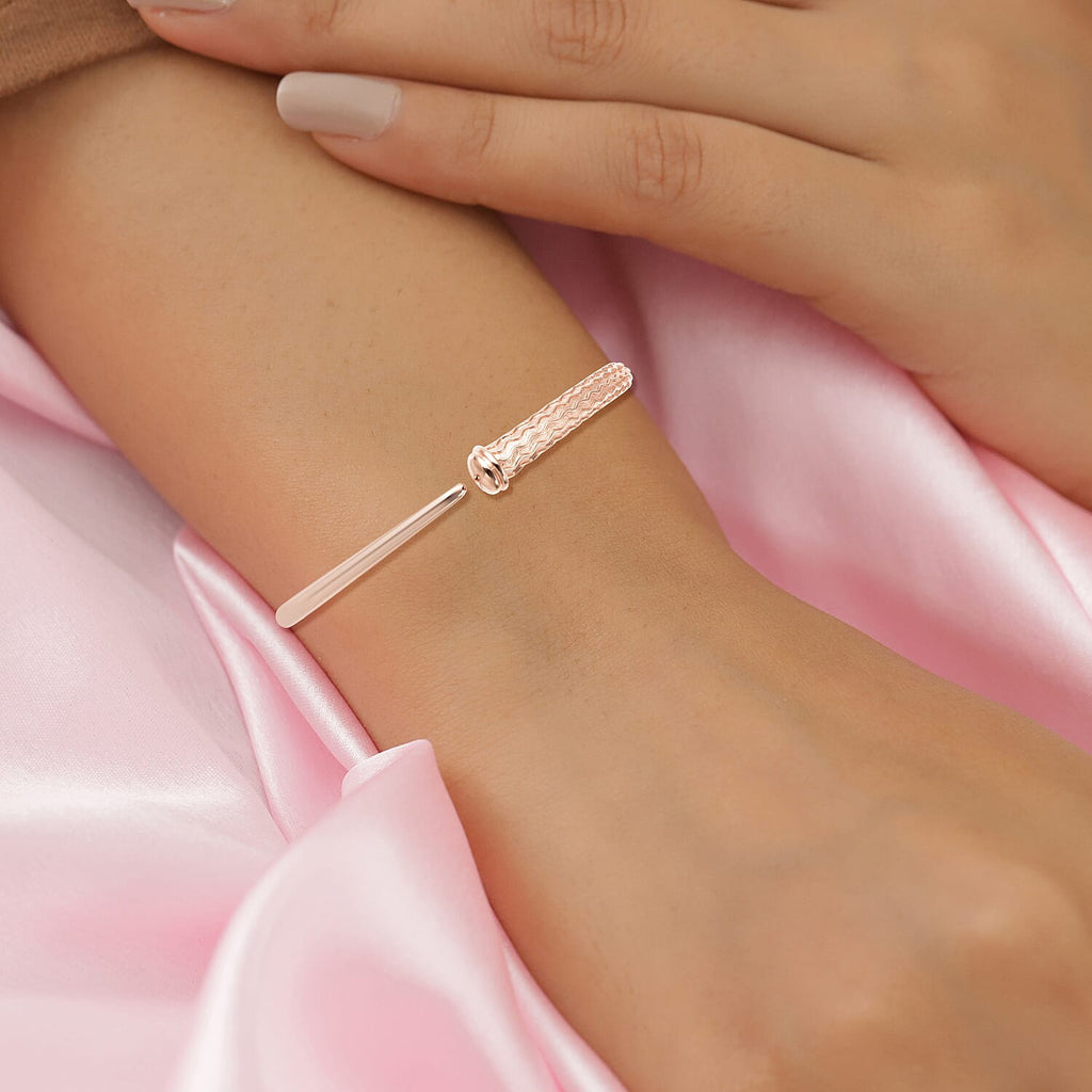 RACHEL GALLEY Rose Gold Overlay Sterling Silver Ocean Bangle (Size 7.5), Silver Wt. 32.84 Gms