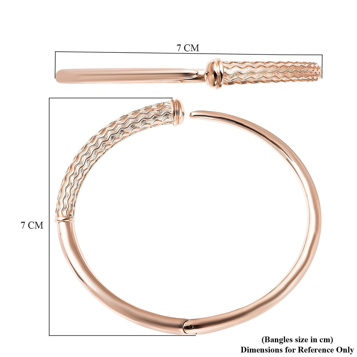 RACHEL GALLEY Rose Gold Overlay Sterling Silver Ocean Bangle (Size 7.5), Silver Wt. 32.84 Gms 3881068 7