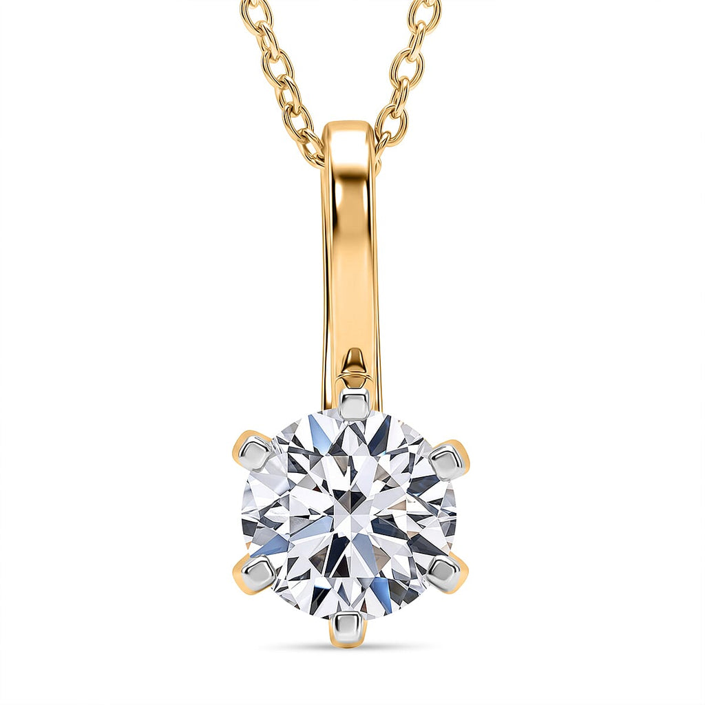 RACHEL GALLEY SGL Certified VS-EF Lab Grown Diamond Pendant with Chain (Size 18-2 EXT) in 18K Vermeil Yellow Gold Plated Sterling Silver 1.00 Ct.