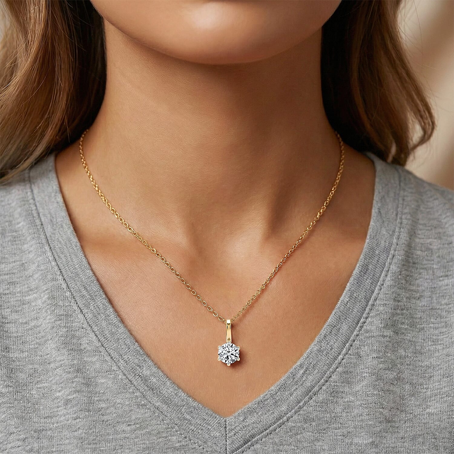 RACHEL GALLEY SGL Certified VS-EF Lab Grown Diamond Pendant with Chain (Size 18-2 EXT) in 18K Vermeil Yellow Gold Plated Sterling Silver 1.00 Ct. 4453136 2