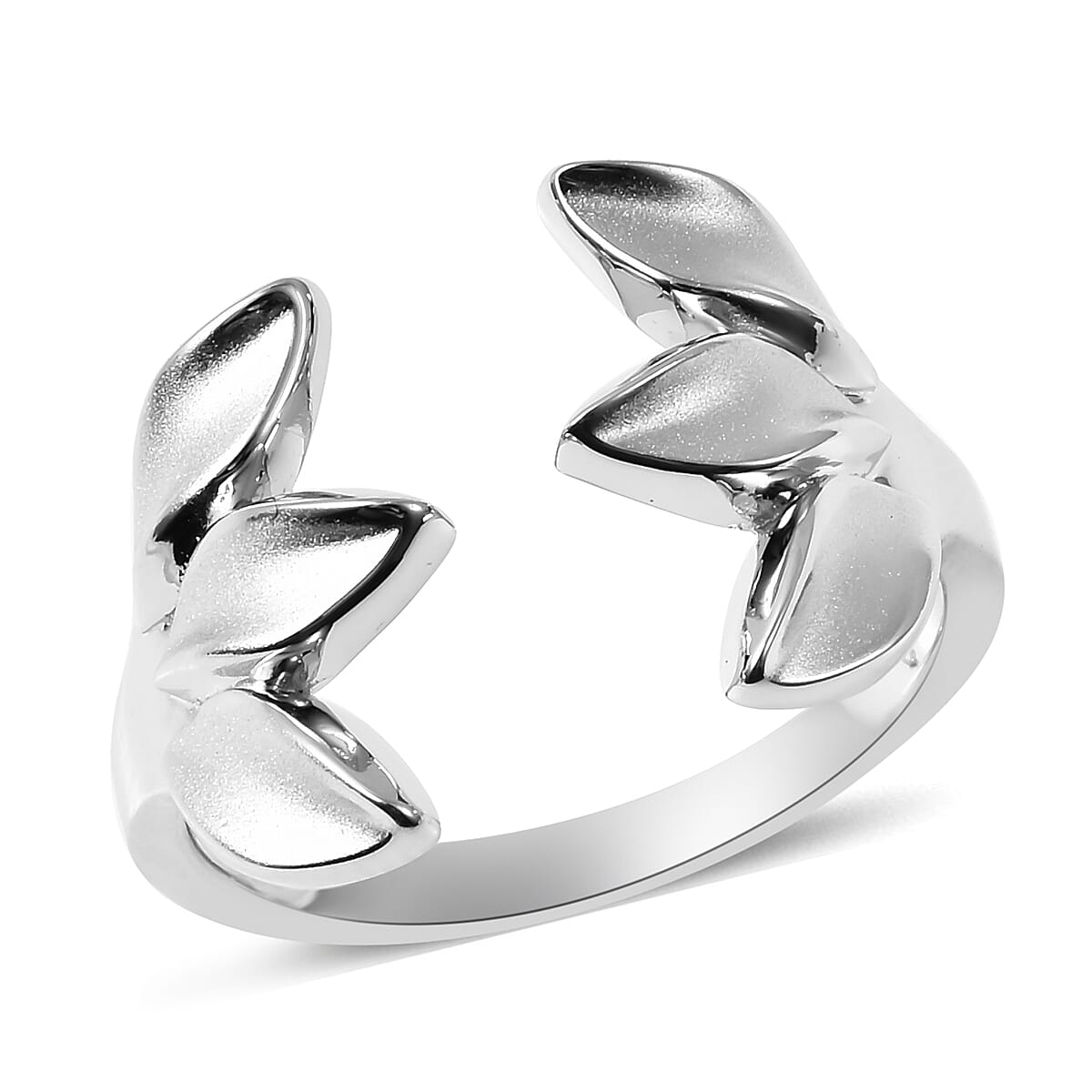 RACHEL GALLEY Sandblast Collection - Rhodium Overlay Sterling Silver Three-Leaf Design Ring 3718128 0