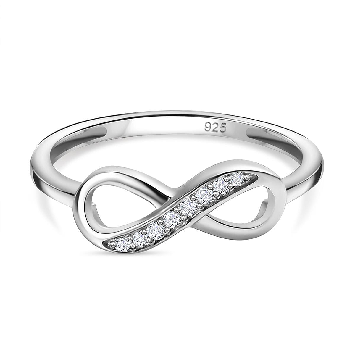 White Cubic Zirconia Infinity Ring in Sterling Silver with Platinum Plating 7153394 0