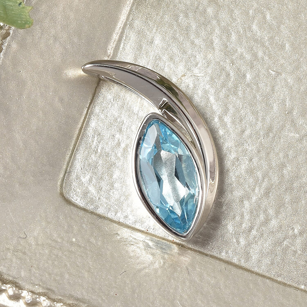RACHEL GALLEY Swiss Blue Topaz Pendant in Rhodium Overlay Sterling Silver 1.90 Ct
