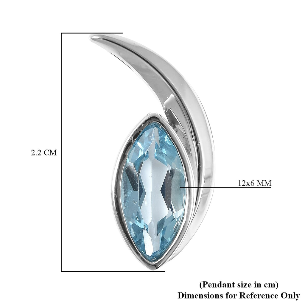 RACHEL GALLEY Swiss Blue Topaz Pendant in Rhodium Overlay Sterling Silver 1.90 Ct