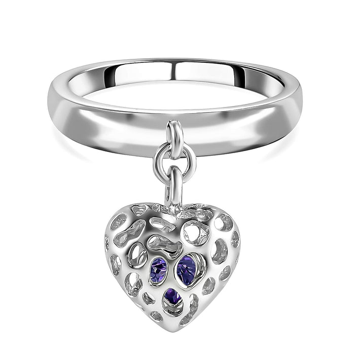 RACHEL GALLEY Tanzanite Angel Heart Ring in Rhodium Overlay Sterling Silver 0.250  Ct. 3861881 1