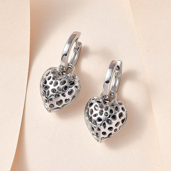 RACHEL GALLEY Tanzanite Dangling Earrings (with Clasp) in Rhodium Overlay Sterling Silver, Silver Wt. 10.55 Gms 3887208 2