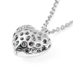 RACHEL GALLEY Angel Heart Collection - Tanzanite Lattice Heart Locket Pendant with Chain (Size 20) in Rhodium Overlay Sterling Silver