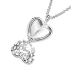 RACHEL GALLEY Angel Heart Collection - Tanzanite Lattice Heart Locket Pendant with Chain (Size 20) in Rhodium Overlay Sterling Silver